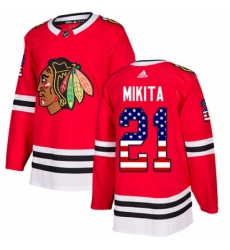 Youth Adidas Chicago Blackhawks 21 Stan Mikita Authentic Red USA Flag Fashion NHL Jersey 