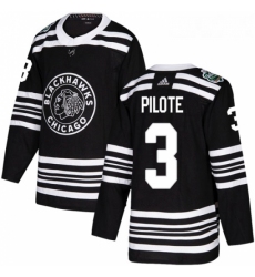 Youth Adidas Chicago Blackhawks 3 Pierre Pilote Authentic Black 2019 Winter Classic NHL Jersey 