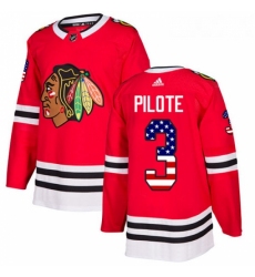 Youth Adidas Chicago Blackhawks 3 Pierre Pilote Authentic Red USA Flag Fashion NHL Jersey 