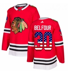 Youth Adidas Chicago Blackhawks 30 ED Belfour Authentic Red USA Flag Fashion NHL Jersey 