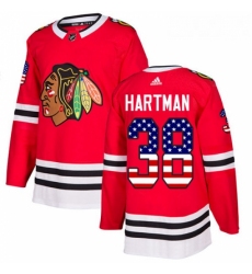 Youth Adidas Chicago Blackhawks 38 Ryan Hartman Authentic Red USA Flag Fashion NHL Jersey 