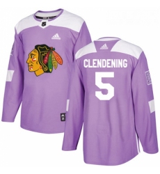 Youth Adidas Chicago Blackhawks 5 Adam Clendening Authentic Purple Fights Cancer Practice NHL Jersey 