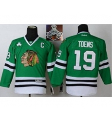 youth nhl jerseys chicago blackhawks #19 toews green[2015 Stanley cup champions][patch C]