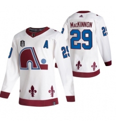 Men Colorado Avalanche 29 Nathan MacKinnon White 2022 Stanley Cup Final Patch Reverse Retro Stitched Jersey