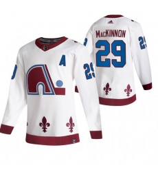 Men Colorado Avalanche 29 Nathan MacKinnon White Adidas 2020 21 Reverse Retro Alternate NHL Jersey