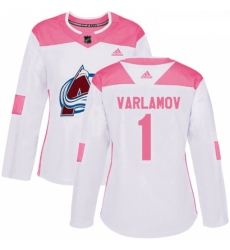 Womens Adidas Colorado Avalanche 1 Semyon Varlamov Authentic WhitePink Fashion NHL Jersey 