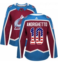 Womens Adidas Colorado Avalanche 10 Sven Andrighetto Authentic Burgundy Red USA Flag Fashion NHL Jersey 
