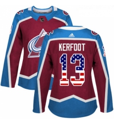 Womens Adidas Colorado Avalanche 13 Alexander Kerfoot Authentic Burgundy Red USA Flag Fashion NHL Jersey 