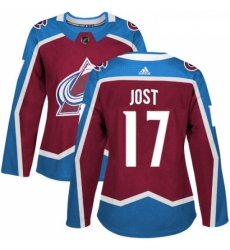 Womens Adidas Colorado Avalanche 17 Tyson Jost Authentic Burgundy Red Home NHL Jersey 
