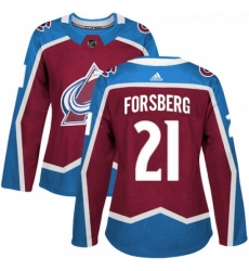 Womens Adidas Colorado Avalanche 21 Peter Forsberg Authentic Burgundy Red Home NHL Jersey 