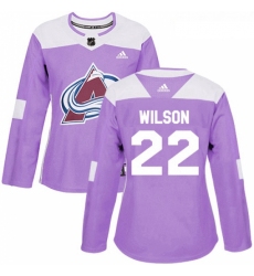 Womens Adidas Colorado Avalanche 22 Colin Wilson Authentic Purple Fights Cancer Practice NHL Jersey 