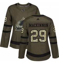 Womens Adidas Colorado Avalanche 29 Nathan MacKinnon Authentic Green Salute to Service NHL Jersey 