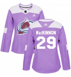 Womens Adidas Colorado Avalanche 29 Nathan MacKinnon Authentic Purple Fights Cancer Practice NHL Jersey 