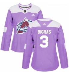 Womens Adidas Colorado Avalanche 3 Chris Bigras Authentic Purple Fights Cancer Practice NHL Jersey 