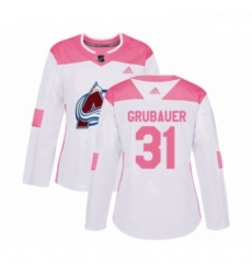 Womens Adidas Colorado Avalanche 31 Philipp Grubauer Authentic White Pink Fashion NHL Jersey 