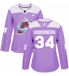 Womens Adidas Colorado Avalanche 34 Carl Soderberg Authentic Purple Fights Cancer Practice NHL Jersey 