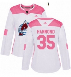 Womens Adidas Colorado Avalanche 35 Andrew Hammond Authentic White Pink Fashion NHL Jersey 