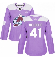 Womens Adidas Colorado Avalanche 41 Nicolas Meloche Authentic Purple Fights Cancer Practice NHL Jersey 