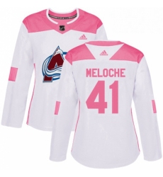 Womens Adidas Colorado Avalanche 41 Nicolas Meloche Authentic WhitePink Fashion NHL Jersey 