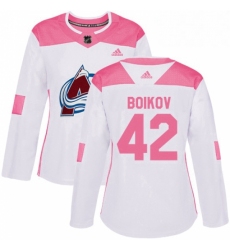 Womens Adidas Colorado Avalanche 42 Sergei Boikov Authentic WhitePink Fashion NHL Jersey 