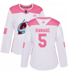 Womens Adidas Colorado Avalanche 5 Rob Ramage Authentic WhitePink Fashion NHL Jersey 