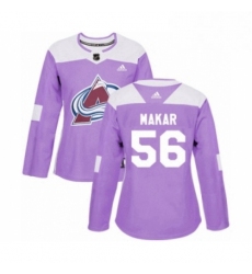 Womens Adidas Colorado Avalanche 56 Cale Makar Authentic Purple Fights Cancer Practice NHL Jersey 
