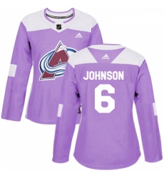 Womens Adidas Colorado Avalanche 6 Erik Johnson Authentic Purple Fights Cancer Practice NHL Jersey 