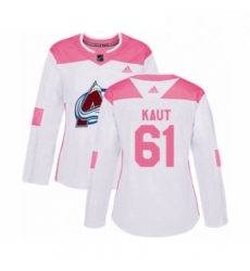 Womens Adidas Colorado Avalanche 61 Martin Kaut Authentic White Pink Fashion NHL Jersey 
