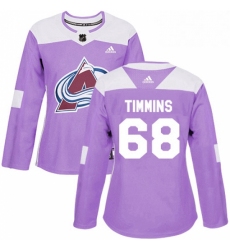 Womens Adidas Colorado Avalanche 68 Conor Timmins Authentic Purple Fights Cancer Practice NHL Jersey 
