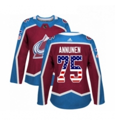 Womens Adidas Colorado Avalanche 75 Justus Annunen Authentic Burgundy Red USA Flag Fashion NHL Jersey 