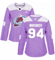 Womens Adidas Colorado Avalanche 94 Andrei Mironov Authentic Purple Fights Cancer Practice NHL Jersey 