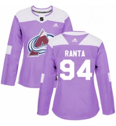 Womens Adidas Colorado Avalanche 94 Sampo Ranta Authentic Purple Fights Cancer Practice NHL Jersey 