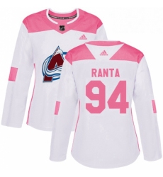 Womens Adidas Colorado Avalanche 94 Sampo Ranta Authentic White Pink Fashion NHL Jersey 