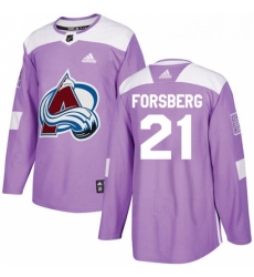 Youth Adidas Colorado Avalanche 21 Peter Forsberg Authentic Purple Fights Cancer Practice NHL Jersey 