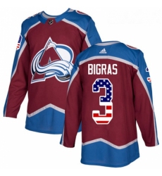 Youth Adidas Colorado Avalanche 3 Chris Bigras Authentic Burgundy Red USA Flag Fashion NHL Jersey 