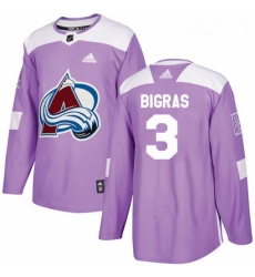 Youth Adidas Colorado Avalanche 3 Chris Bigras Authentic Purple Fights Cancer Practice NHL Jersey 