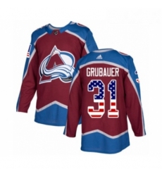 Youth Adidas Colorado Avalanche 31 Philipp Grubauer Authentic Burgundy Red USA Flag Fashion NHL Jersey 