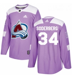 Youth Adidas Colorado Avalanche 34 Carl Soderberg Authentic Purple Fights Cancer Practice NHL Jersey 