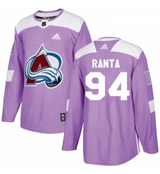 Youth Adidas Colorado Avalanche 94 Sampo Ranta Authentic Purple Fights Cancer Practice NHL Jersey 