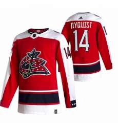 Men Columbus Blue Jackets 14 Gustav Nyquist Red Adidas 2020 21 Reverse Retro Alternate NHL Jersey
