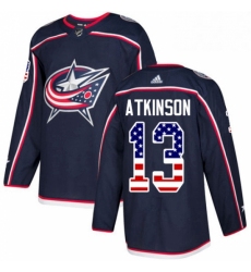 Mens Adidas Columbus Blue Jackets 13 Cam Atkinson Authentic Navy Blue USA Flag Fashion NHL Jersey 