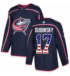 Mens Adidas Columbus Blue Jackets 17 Brandon Dubinsky Authentic Navy Blue USA Flag Fashion NHL Jersey 
