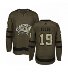 Mens Adidas Columbus Blue Jackets 19 Liam Foudy Authentic Green Salute to Service NHL Jersey 