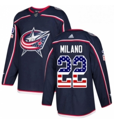 Mens Adidas Columbus Blue Jackets 22 Sonny Milano Authentic Navy Blue USA Flag Fashion NHL Jersey 