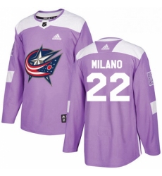 Mens Adidas Columbus Blue Jackets 22 Sonny Milano Authentic Purple Fights Cancer Practice NHL Jersey 