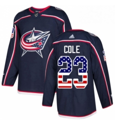 Mens Adidas Columbus Blue Jackets 23 Ian Cole Authentic Navy Blue USA Flag Fashion NHL Jerse 