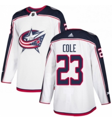 Mens Adidas Columbus Blue Jackets 23 Ian Cole Authentic White Away NHL Jersey 