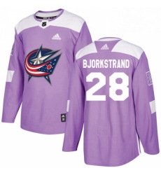 Mens Adidas Columbus Blue Jackets 28 Oliver Bjorkstrand Authentic Purple Fights Cancer Practice NHL Jersey 