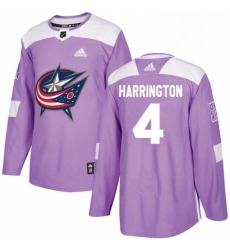 Mens Adidas Columbus Blue Jackets 4 Scott Harrington Authentic Purple Fights Cancer Practice NHL Jersey 
