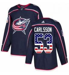 Mens Adidas Columbus Blue Jackets 53 Gabriel Carlsson Authentic Navy Blue USA Flag Fashion NHL Jersey 